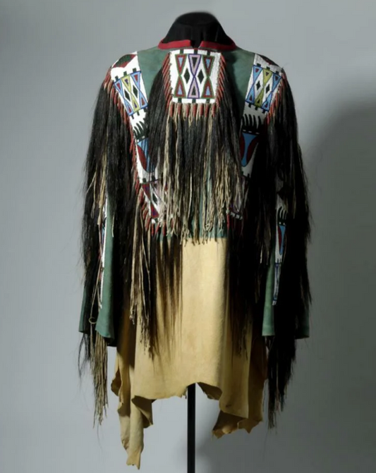 Old Native American SIOUX Beaded Buffalo Hide Powwow Regalia War shirt